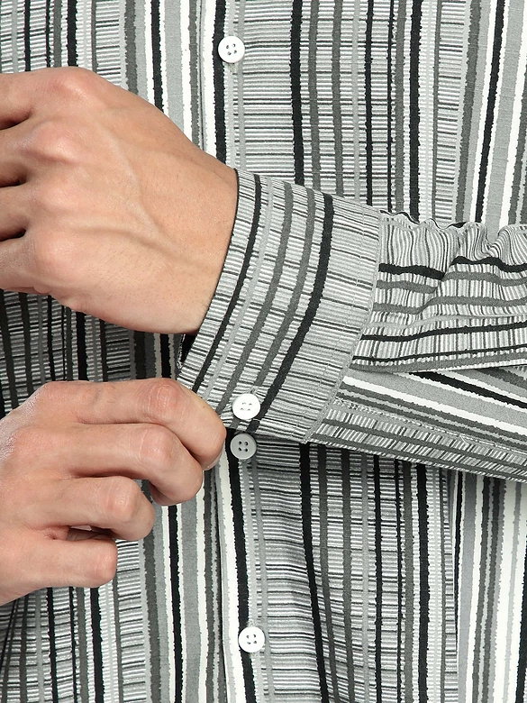 Grey Multi Striped Printed Shirt