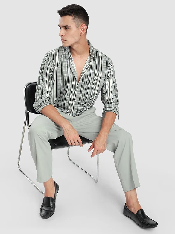 Grey Multi Striped Printed Shirt