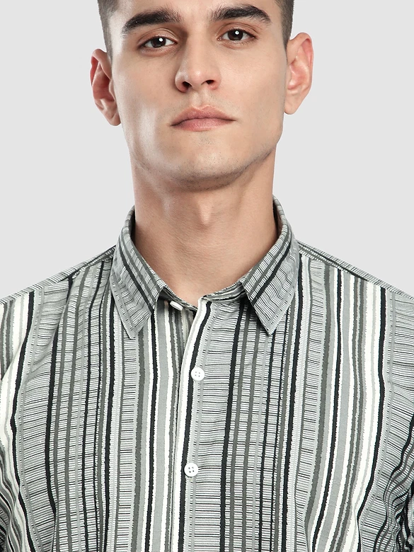 Grey Multi Striped Printed Shirt