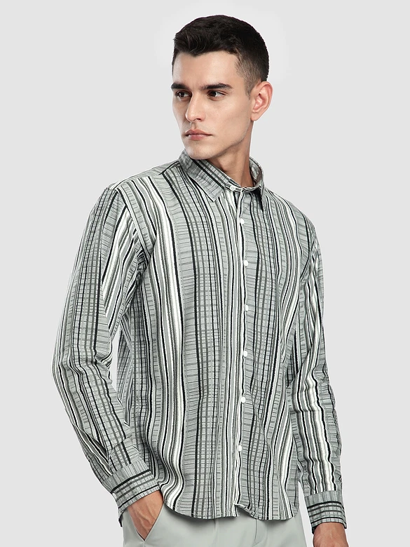 Grey Multi Striped Printed Shirt