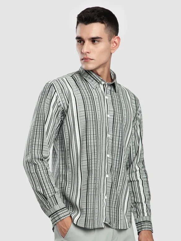 Grey Multi Striped Printed Shirt