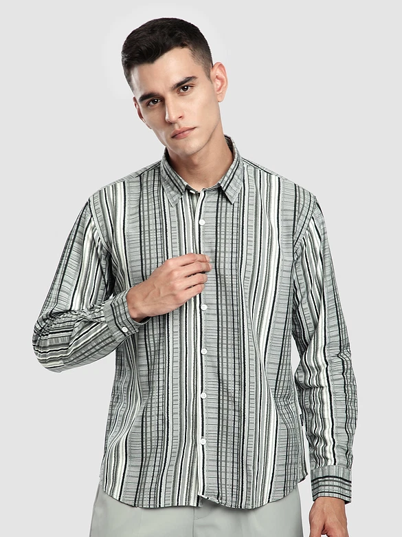 Grey Multi Striped Printed Shirt
