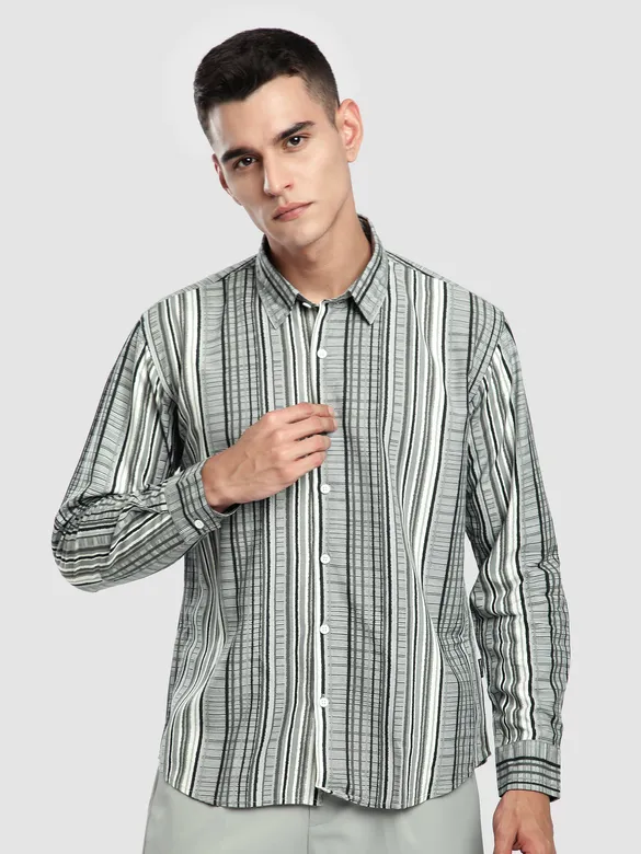 Grey Multi Striped Printed Shirt