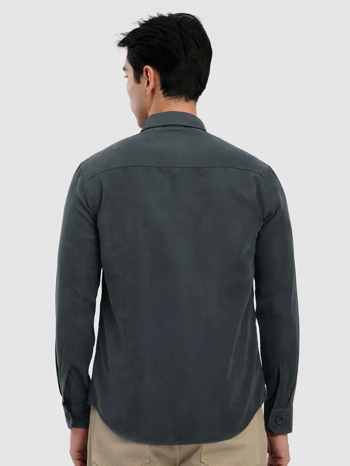 Grey Panel Suede Shirt
