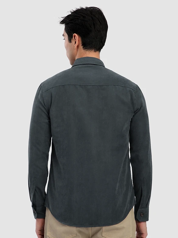 Grey Panel Suede Shirt