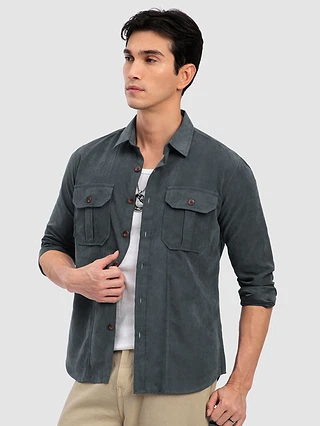 Grey Panel Suede Shirt