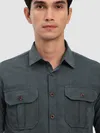 Grey Panel Suede Shirt