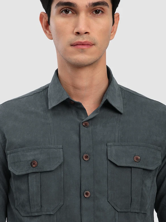 Grey Panel Suede Shirt