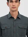 Grey Panel Suede Shirt