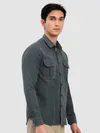 Grey Panel Suede Shirt