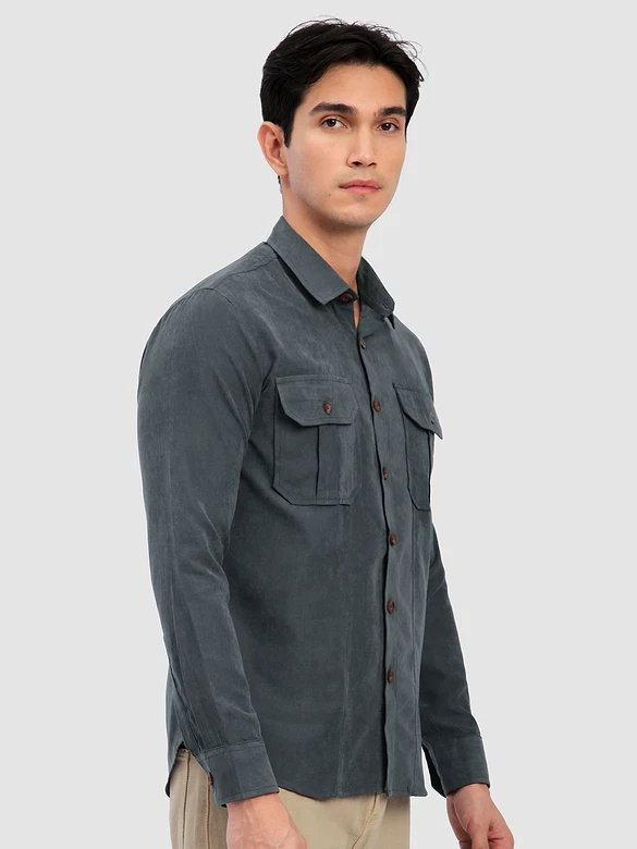 Grey Panel Suede Shirt