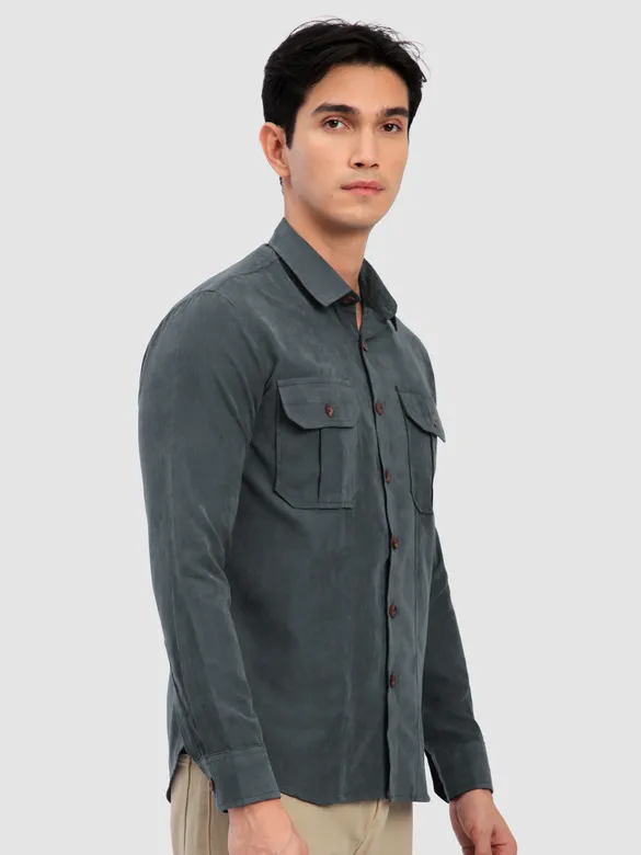 Grey Panel Suede Shirt