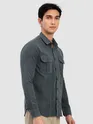 Grey Panel Suede Shirt