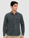 Grey Panel Suede Shirt