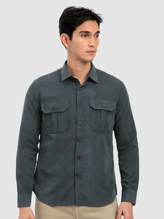 Grey Panel Suede Shirt
