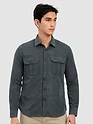 Grey Panel Suede Shirt