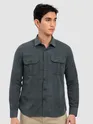 Grey Panel Suede Shirt