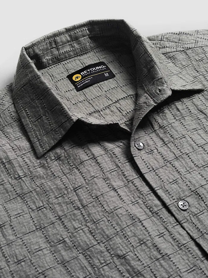 Grey Textured Jacquard Shirt