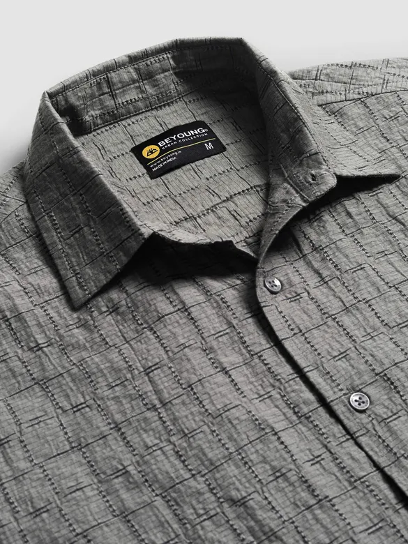 Grey Textured Jacquard Shirt