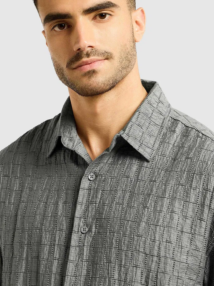 Grey Textured Jacquard Shirt