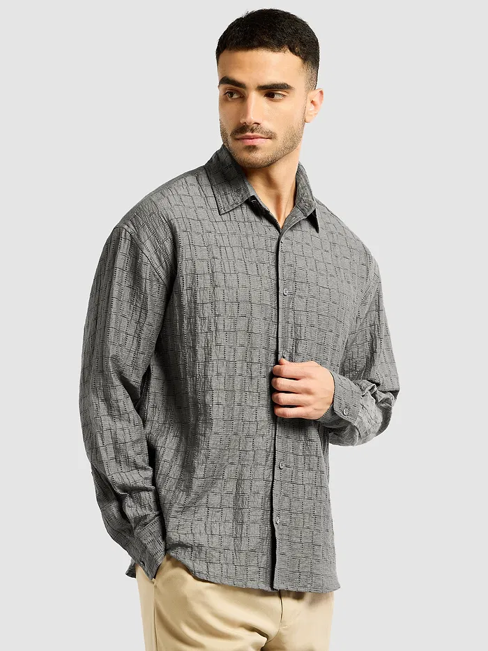 Grey Textured Jacquard Shirt