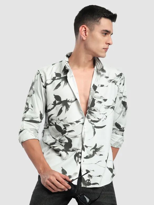 Light Grey Abstract Floral Printed Shirt