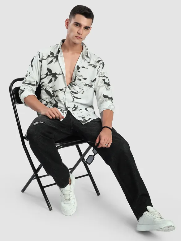 Light Grey Abstract Floral Printed Shirt