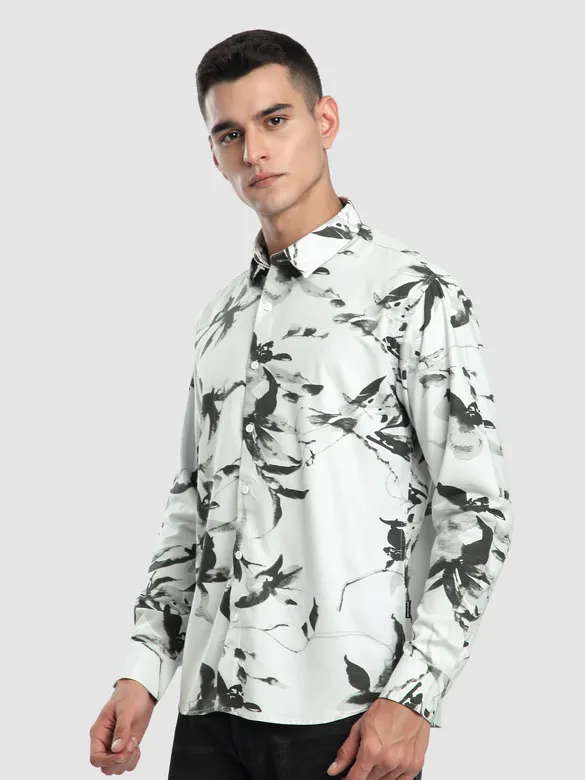 Light Grey Abstract Floral Printed Shirt