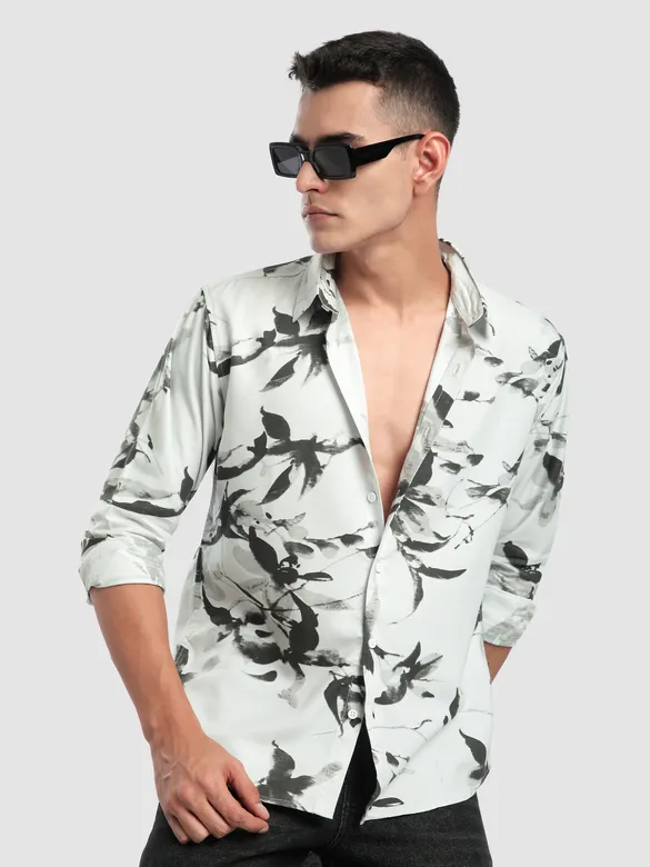 Light Grey Abstract Floral Printed Shirt