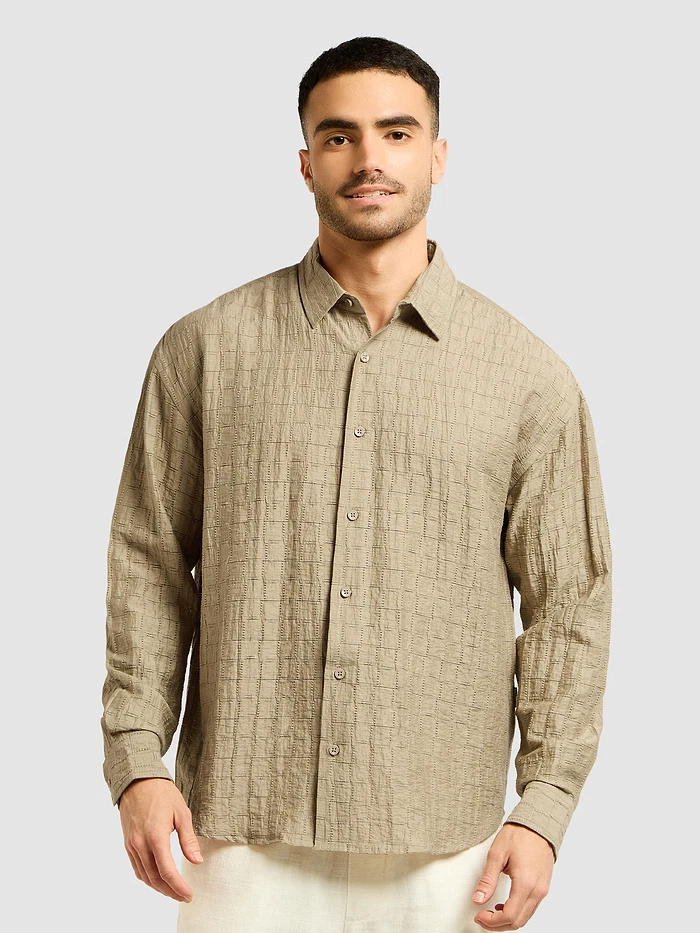 Light Khaki Textured Jacquard Shirt