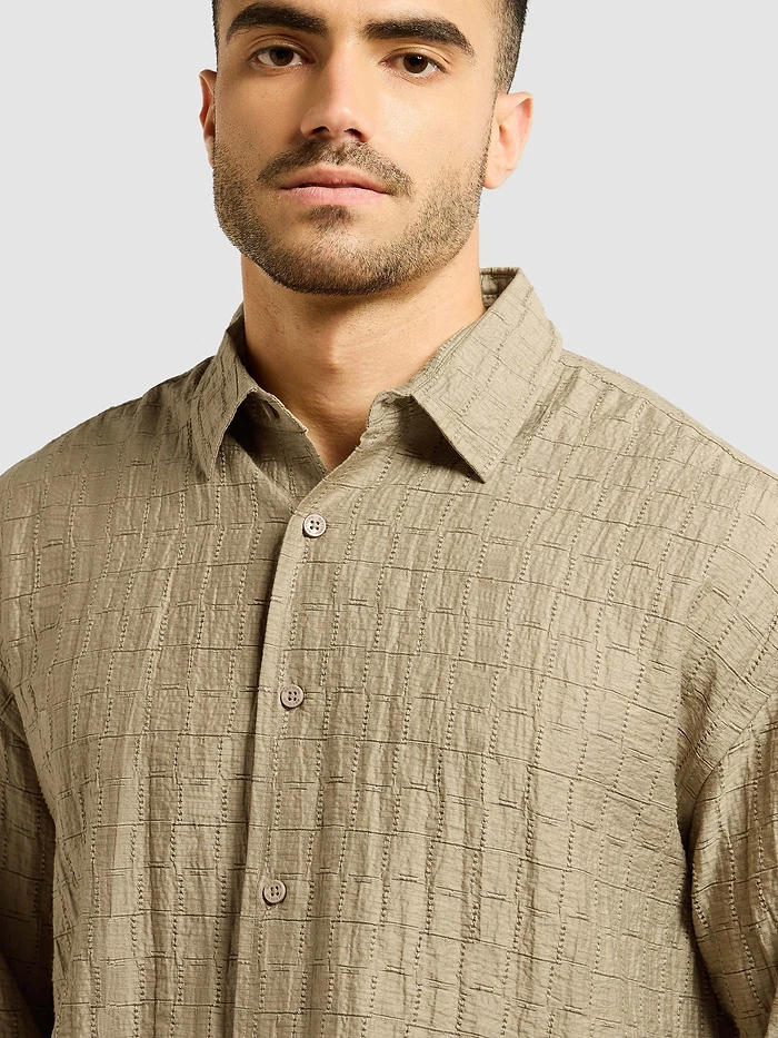 Light Khaki Textured Jacquard Shirt