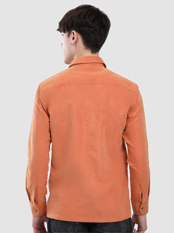 Maple Orange Dual Pocketed Suede Shirt