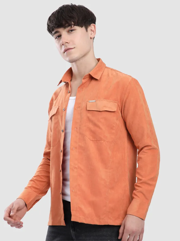 Maple Orange Dual Pocketed Suede Shirt