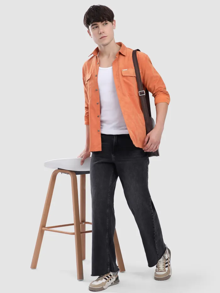 Maple Orange Dual Pocketed Suede Shirt