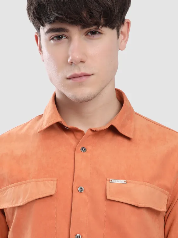 Maple Orange Dual Pocketed Suede Shirt