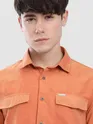Maple Orange Dual Pocketed Suede Shirt