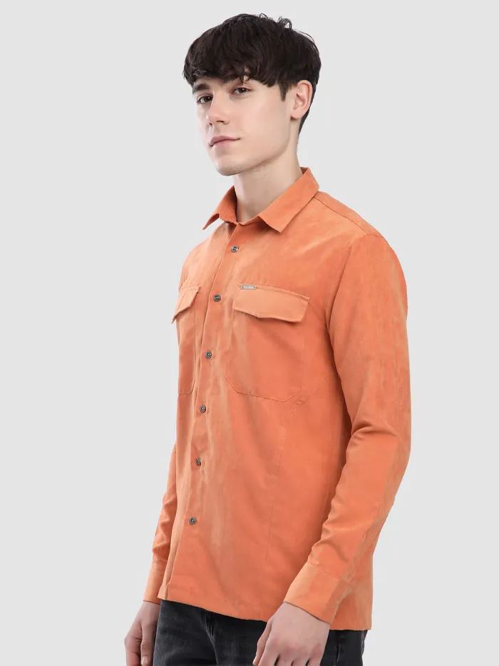 Maple Orange Dual Pocketed Suede Shirt