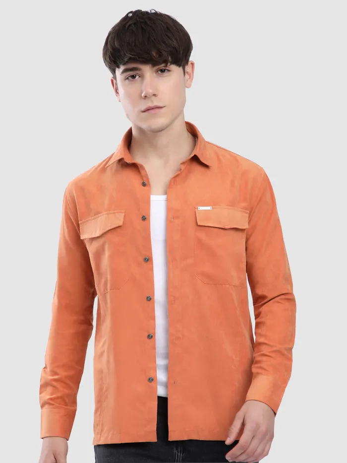 Maple Orange Dual Pocketed Suede Shirt