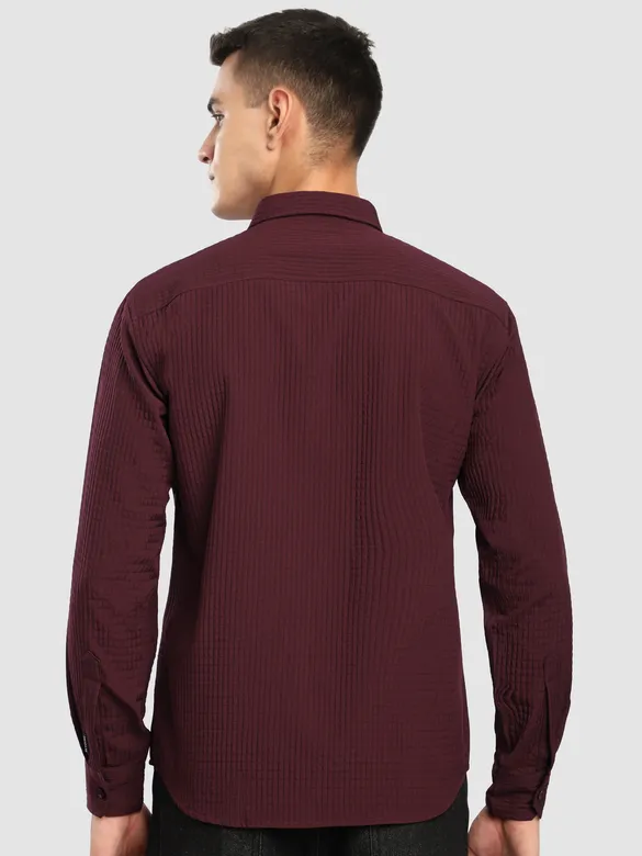 Maroon Textured Western Shirt