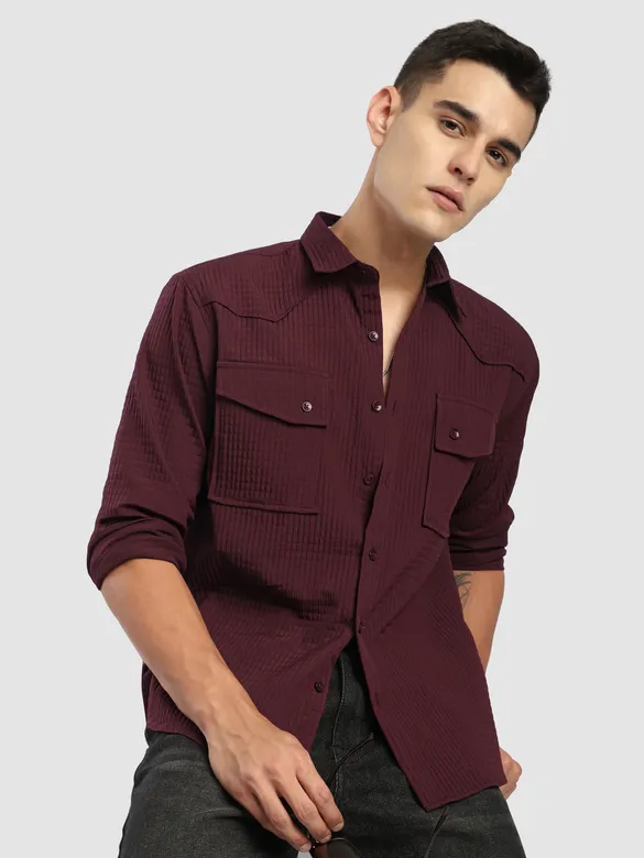 Maroon Textured Western Shirt