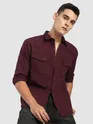 Maroon Textured Western Shirt