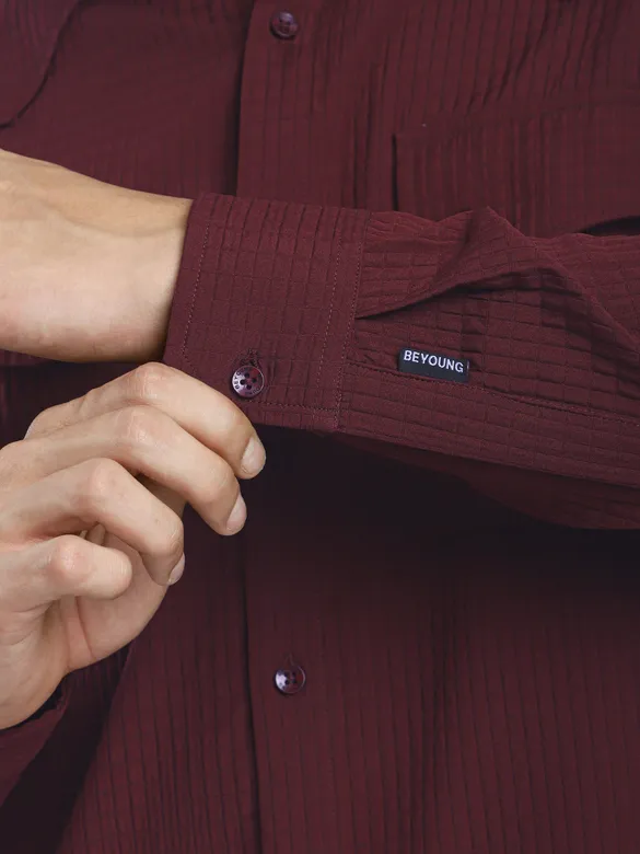 Maroon Textured Western Shirt