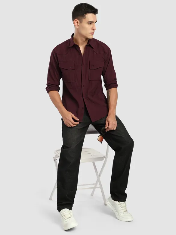 Maroon Textured Western Shirt