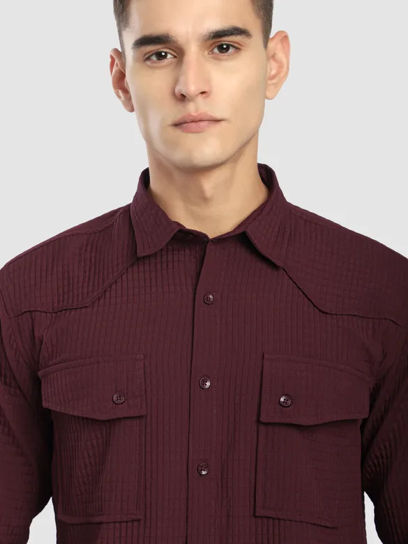 Maroon Textured Western Shirt