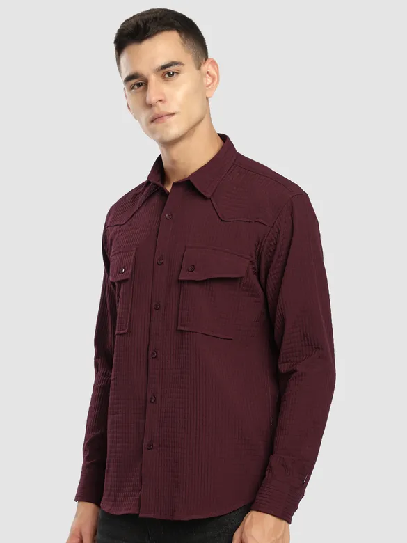 Maroon Textured Western Shirt
