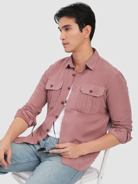 Mauve Pink Panel Suede Shirt