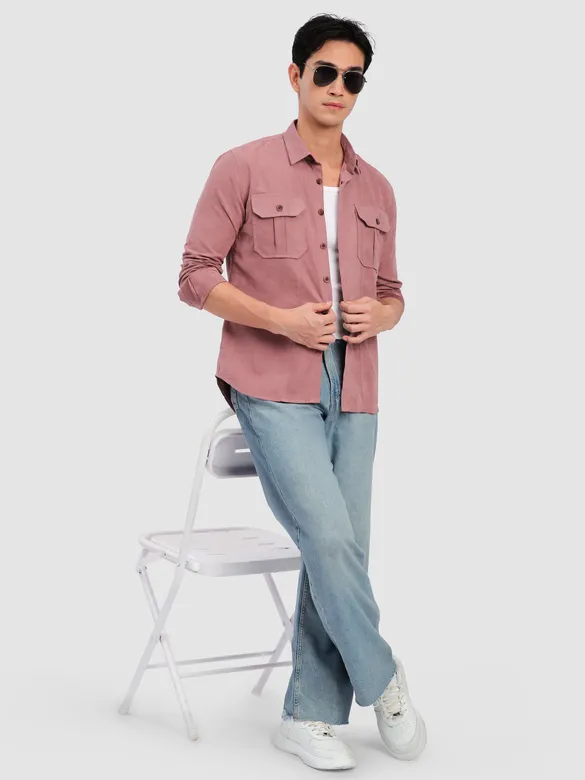 Mauve Pink Panel Suede Shirt