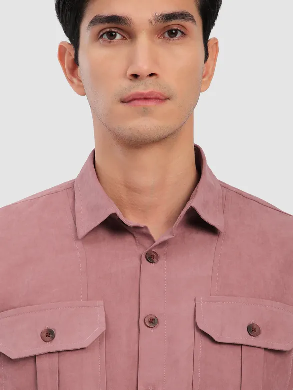 Mauve Pink Panel Suede Shirt