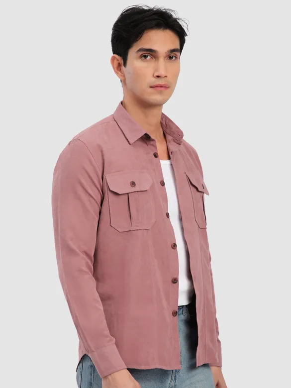 Mauve Pink Panel Suede Shirt