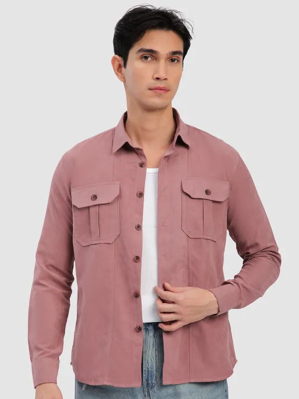 Mauve Pink Panel Suede Shirt